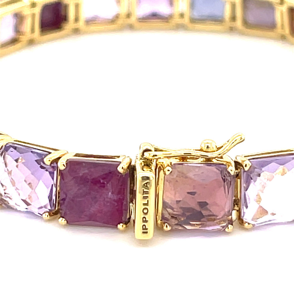 Ippolita 18k Yellow Gold Pink/Purple Gem Bracelet 7.25" 26.8g