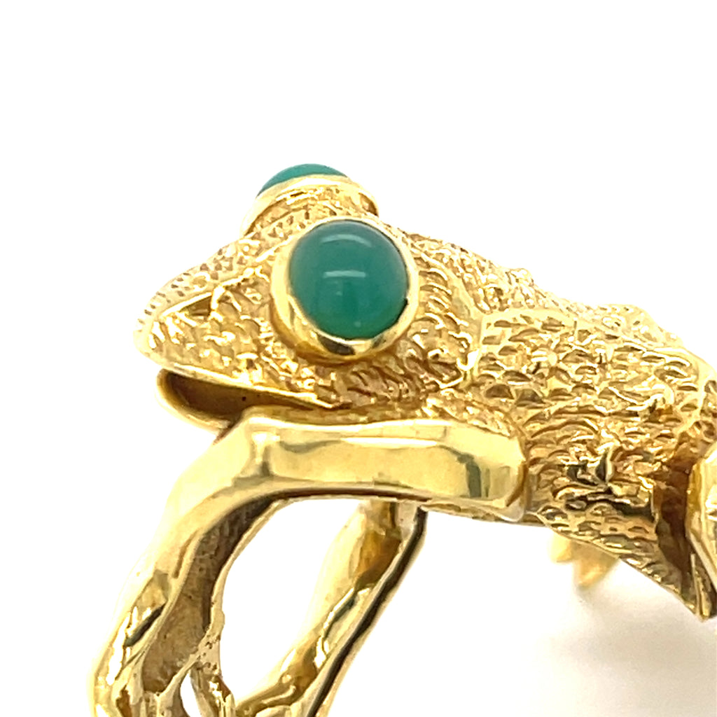 Kurt Wayne 18k Yellow Gold Frog Ring Size 7 Cabochon-Cut Chrysoprase 20 grams