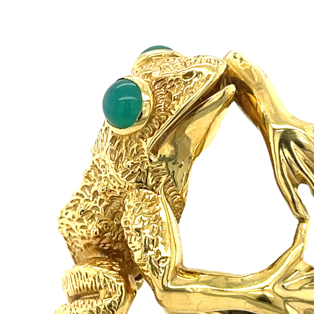 Kurt Wayne 18k Yellow Gold Frog Ring Size 7 Cabochon-Cut Chrysoprase 20 grams