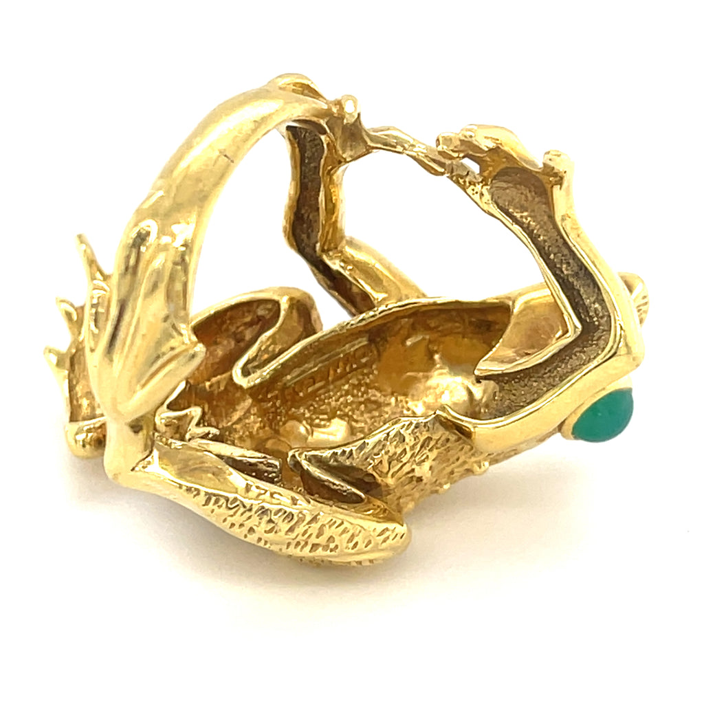 Kurt Wayne 18k Yellow Gold Frog Ring Size 7 Cabochon-Cut Chrysoprase 20 grams