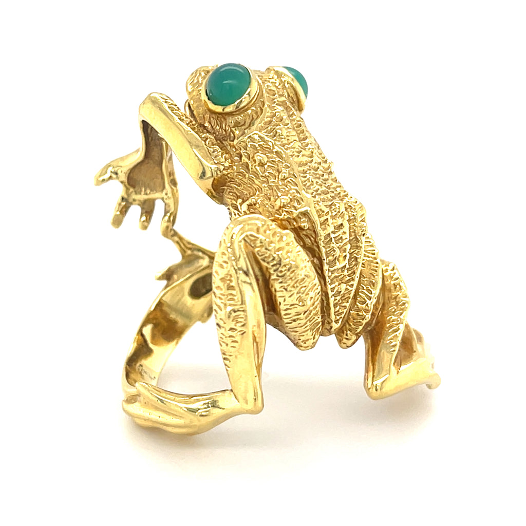 Kurt Wayne 18k Yellow Gold Frog Ring Size 7 Cabochon-Cut Chrysoprase 20 grams