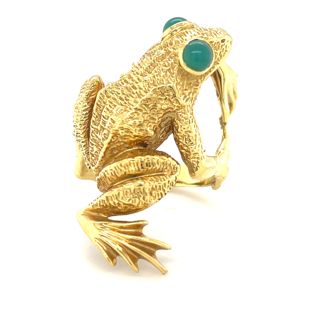 Kurt Wayne 18k Yellow Gold Frog Ring Size 7 Cabochon-Cut Chrysoprase 20 grams