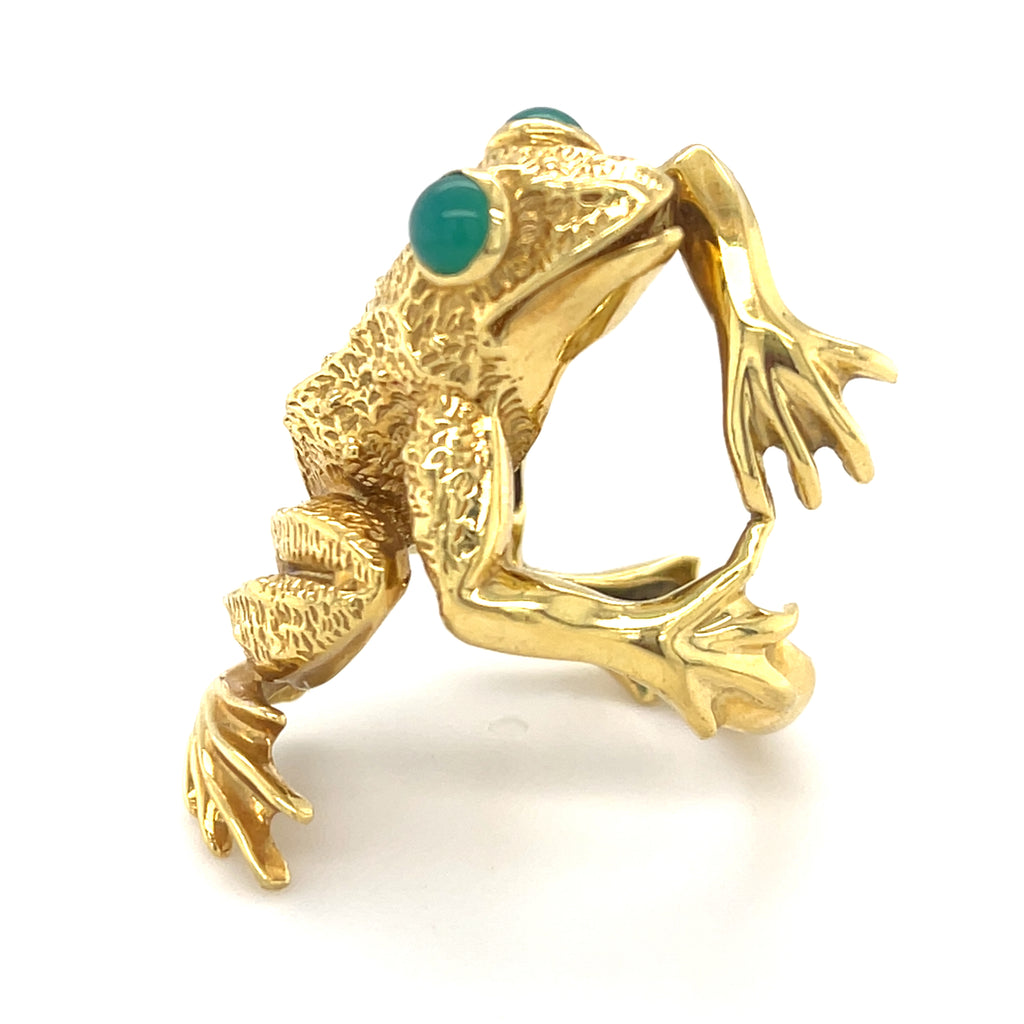 Kurt Wayne 18k Yellow Gold Frog Ring Size 7 Cabochon-Cut Chrysoprase 20 grams