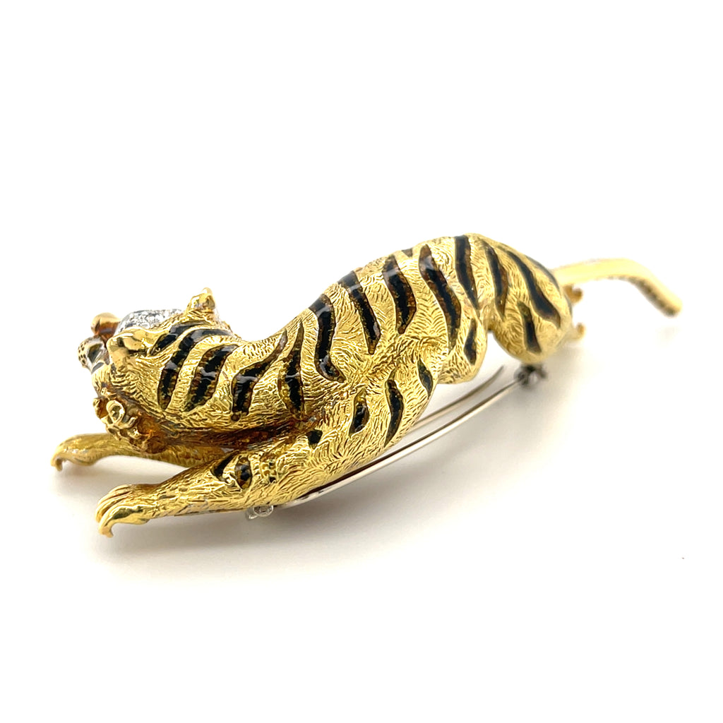 Van Cleef & Arpels 18k Yellow Gold Diamond + Emerald Tiger Brooch 58.6 grams
