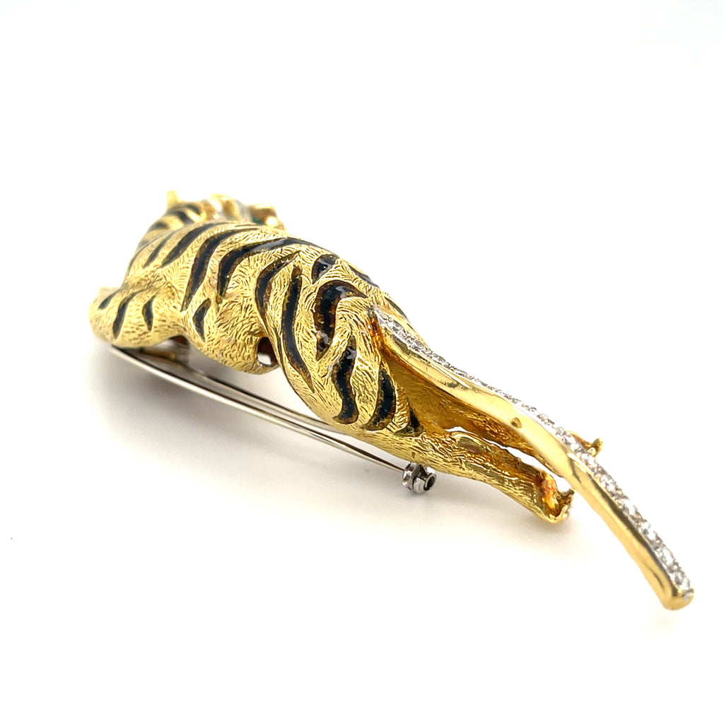 Van Cleef & Arpels 18k Yellow Gold Diamond + Emerald Tiger Brooch 58.6 grams