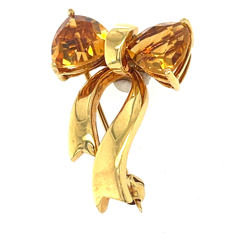 Tiffany & Co. 18k Gold and 2.75ct Citrine Bow Brooch 11/16" x 1" 4.7 grams