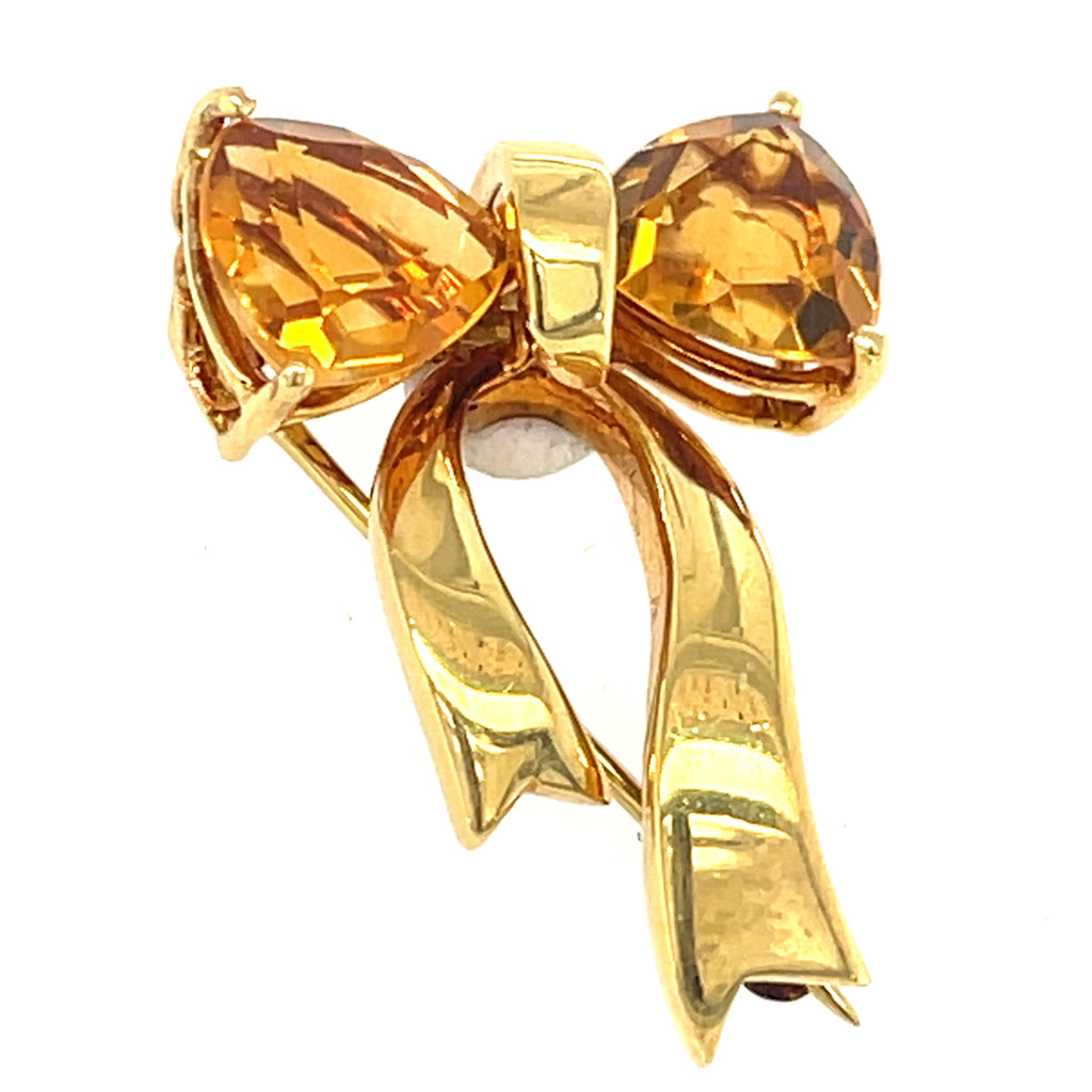 Tiffany & Co. 18k Gold and 2.75ct Citrine Bow Brooch 11/16" x 1" 4.7 grams