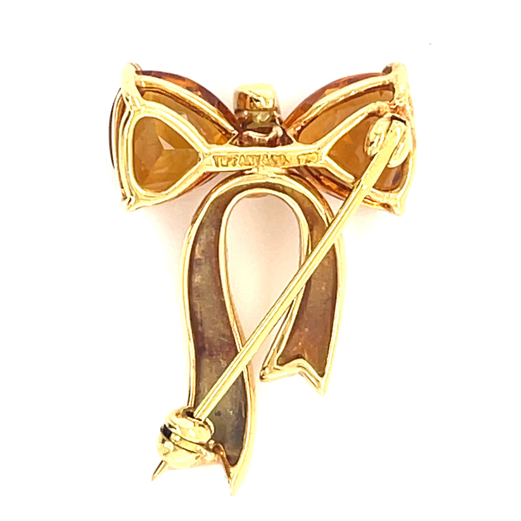 Tiffany & Co. 18k Gold and 2.75ct Citrine Bow Brooch 11/16" x 1" 4.7 grams