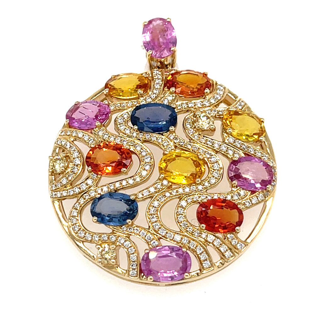 14k Rose Gold 14 ct sapphire and 1ct Diamond Plaque Pendant 12.6g