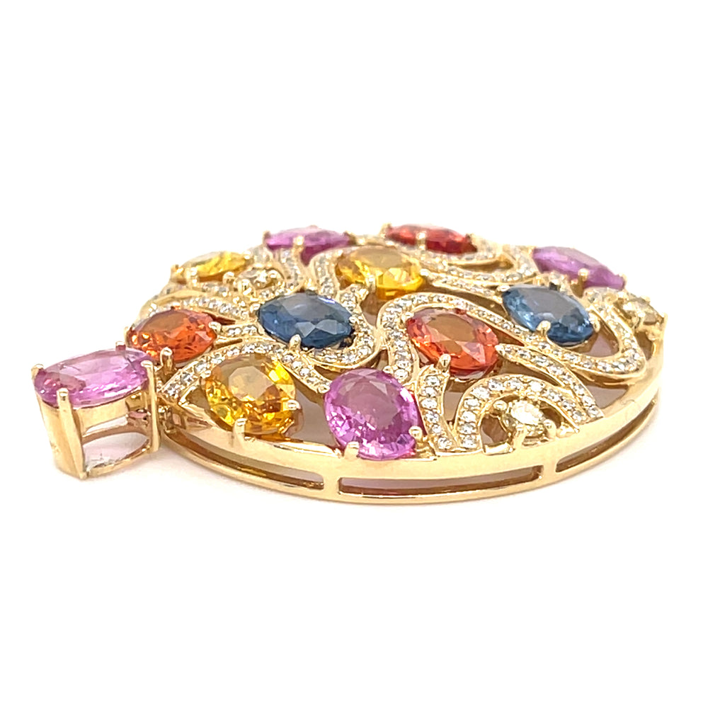 14k Rose Gold 14 ct sapphire and 1ct Diamond Plaque Pendant 12.6g
