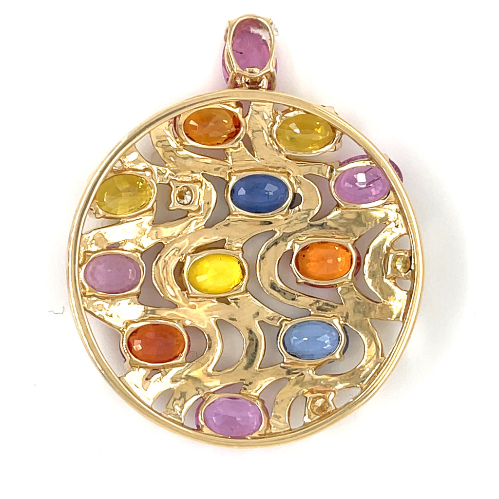 14k Rose Gold 14 ct sapphire and 1ct Diamond Plaque Pendant 12.6g