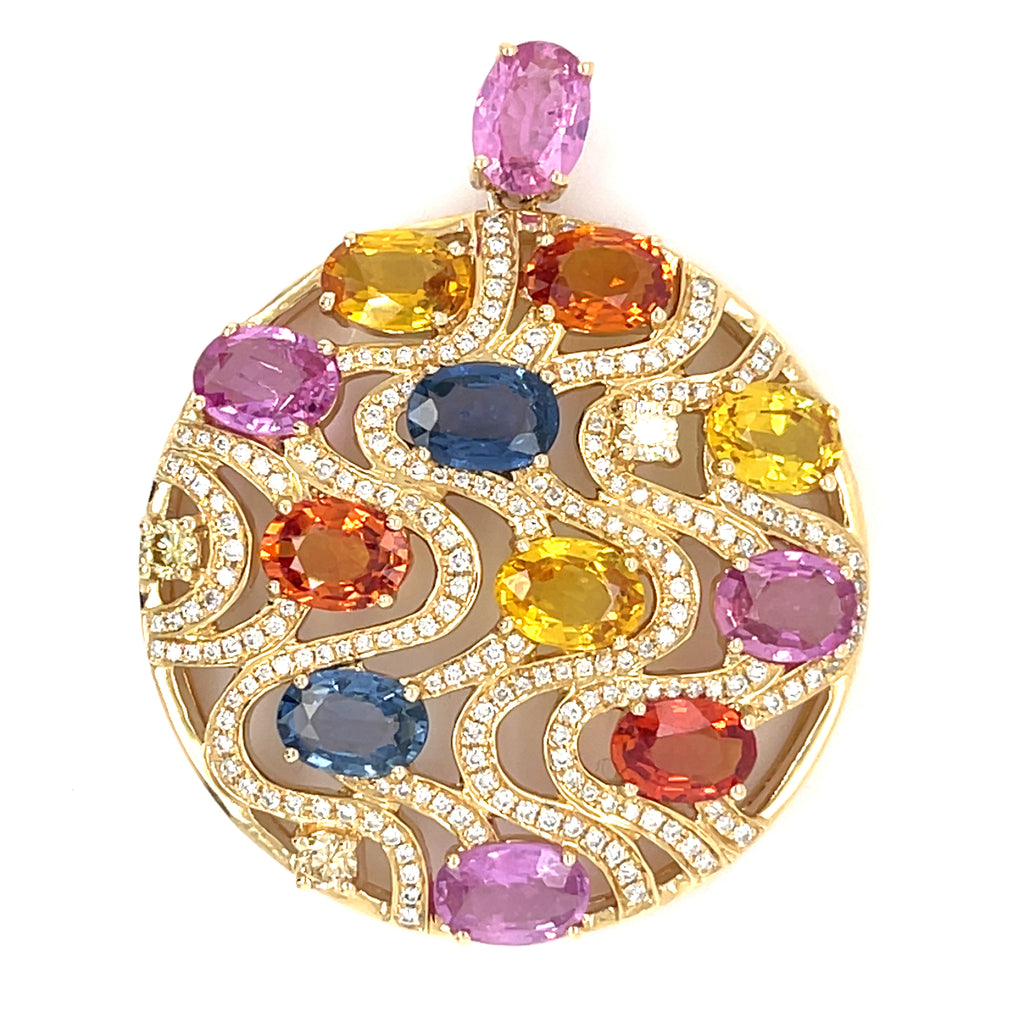 14k Rose Gold 14 ct sapphire and 1ct Diamond Plaque Pendant 12.6g