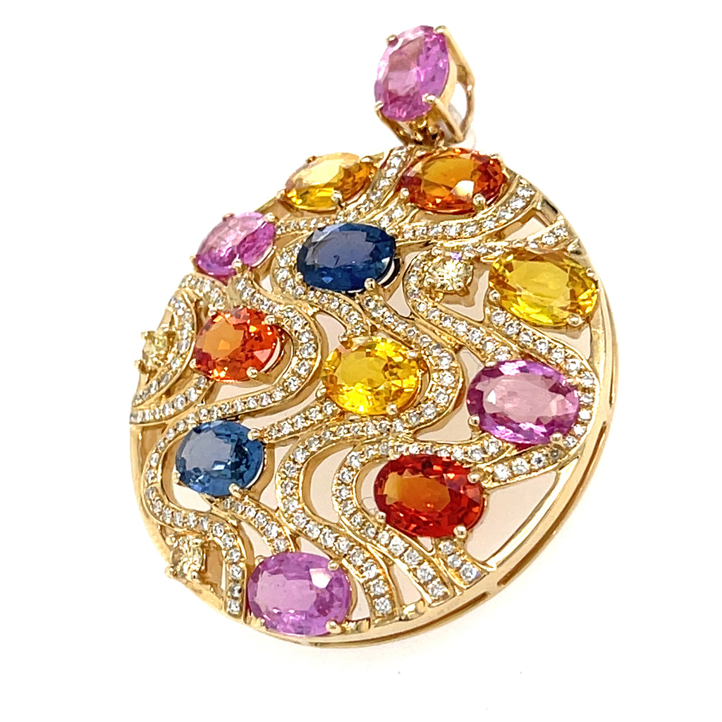 14k Rose Gold 14 ct sapphire and 1ct Diamond Plaque Pendant 12.6g