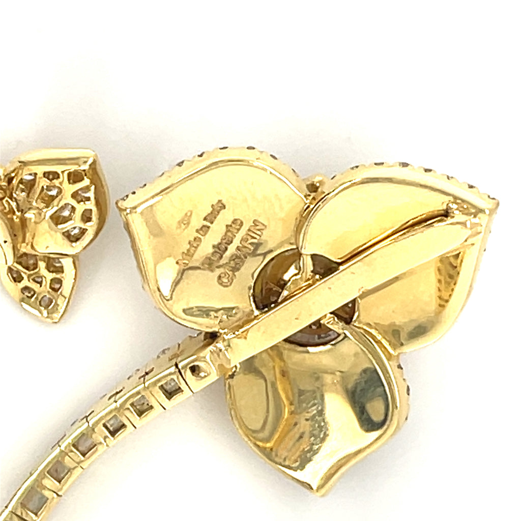 Roberto Casarin 18k Yellow Gold 1.75 ct Diamond and 3 Carved Flower MoP Bracelet