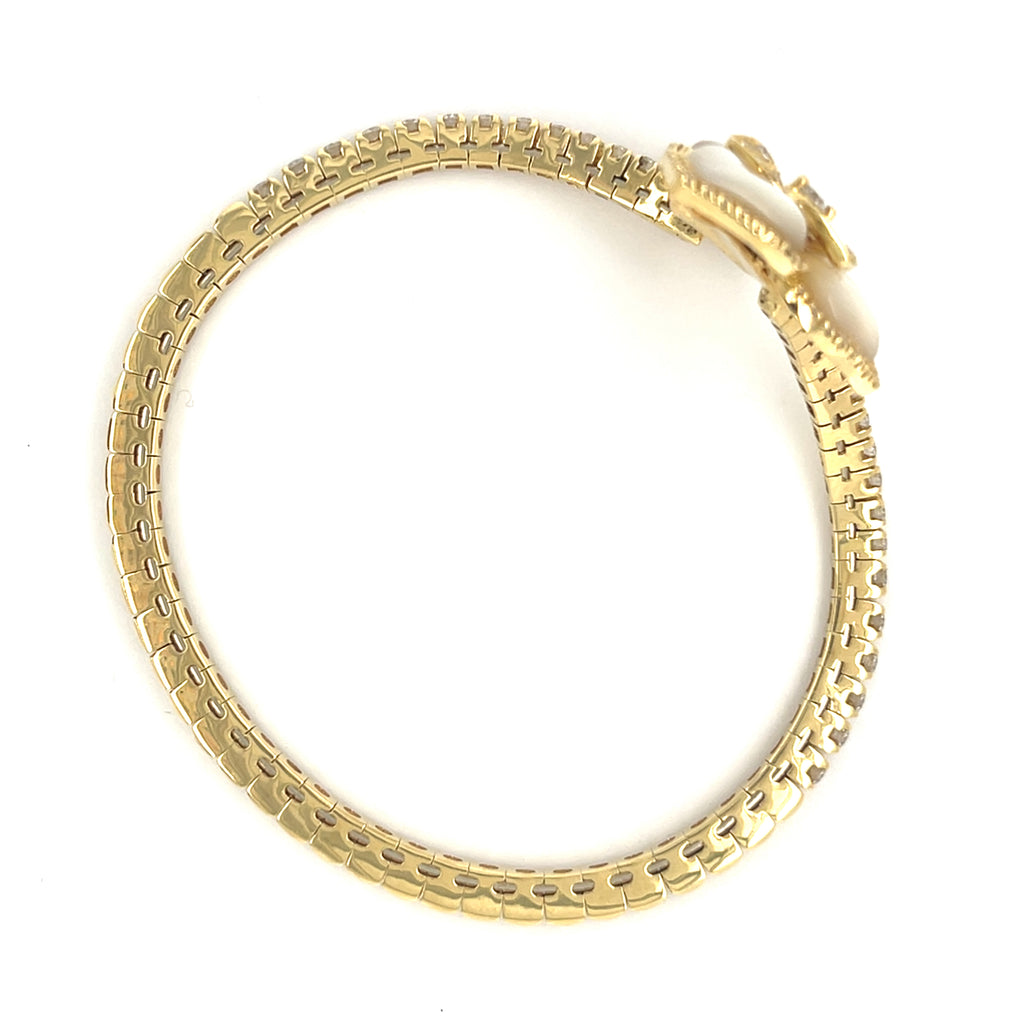Roberto Casarin 18k Yellow Gold 1.75 ct Diamond and 3 Carved Flower MoP Bracelet