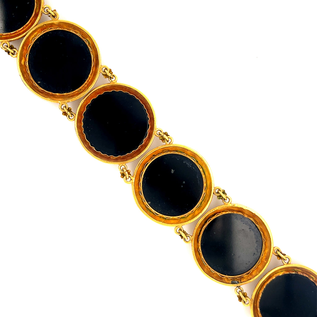 18k Yellow Gold Victorian Italian Micromosiac Station Bracelet 6.5" 50.9 grams