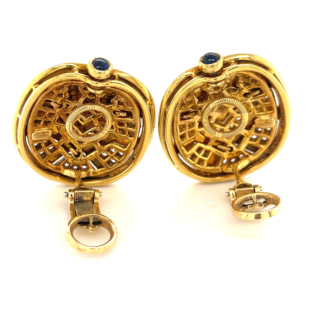 Judith Leiber 18k Yellow Gold Enamel 1.35ct Diamond & 0.30ct Sapphire Earrings