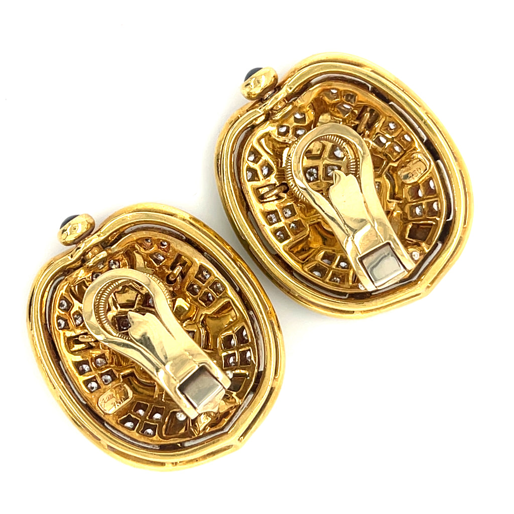 Judith Leiber 18k Yellow Gold Enamel 1.35ct Diamond & 0.30ct Sapphire Earrings
