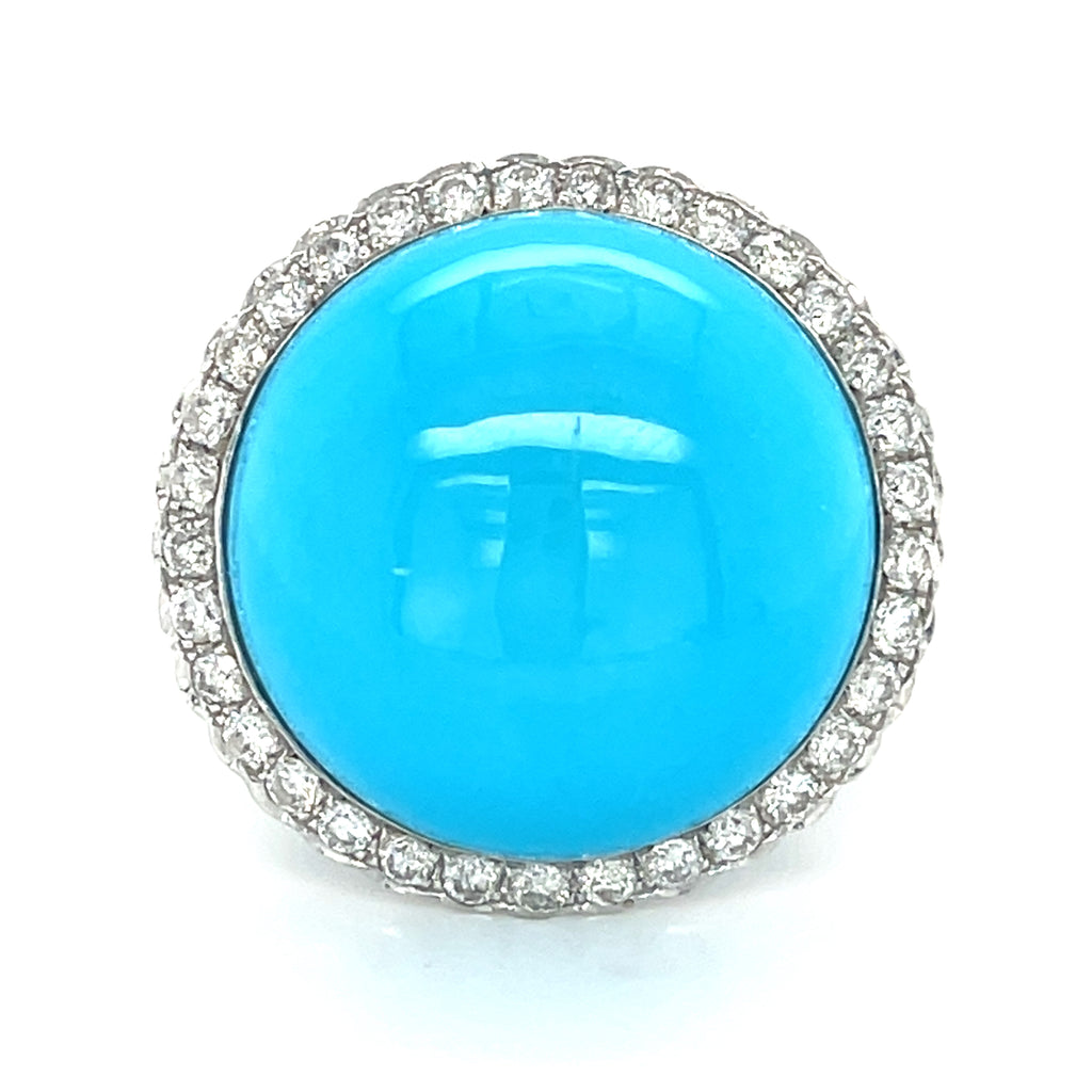 18k White Gold, Turquoise, Rhodium and 1.2ct Diamond Ring Size 7