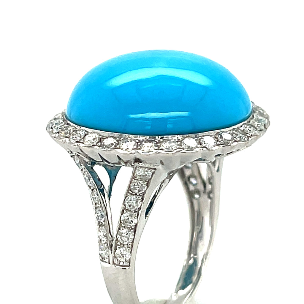 18k White Gold, Turquoise, Rhodium and 1.2ct Diamond Ring Size 7
