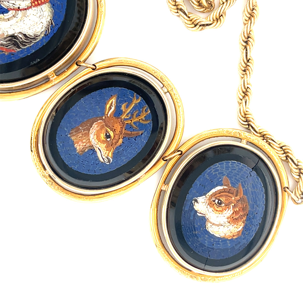 14k Gold Animal-Themed Micromosaic 16" Necklace and Ring Size 7.75 Jewelry Set