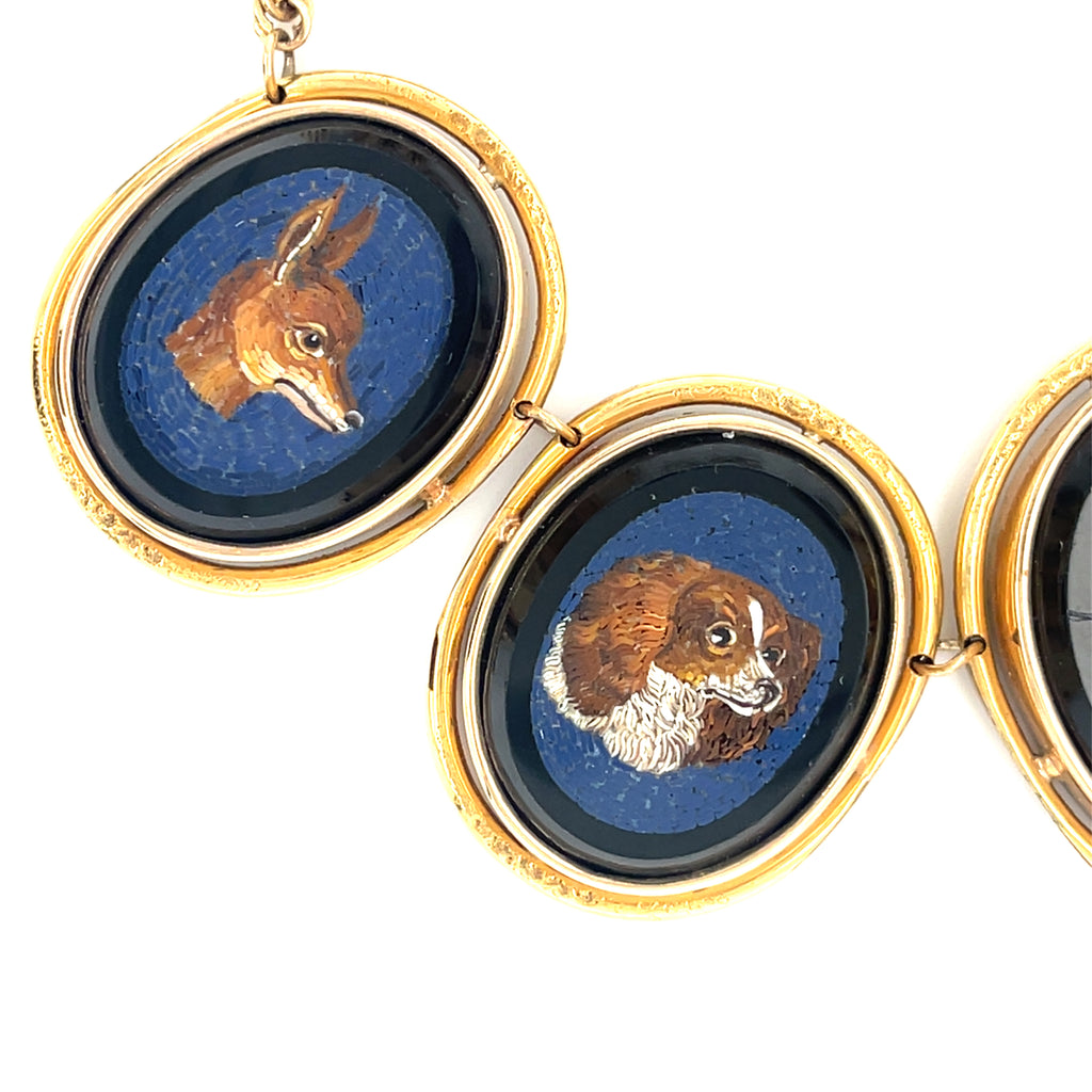 14k Gold Animal-Themed Micromosaic 16" Necklace and Ring Size 7.75 Jewelry Set