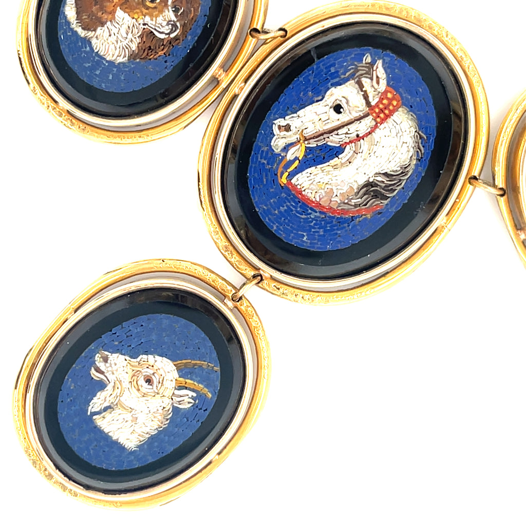 14k Gold Animal-Themed Micromosaic 16" Necklace and Ring Size 7.75 Jewelry Set