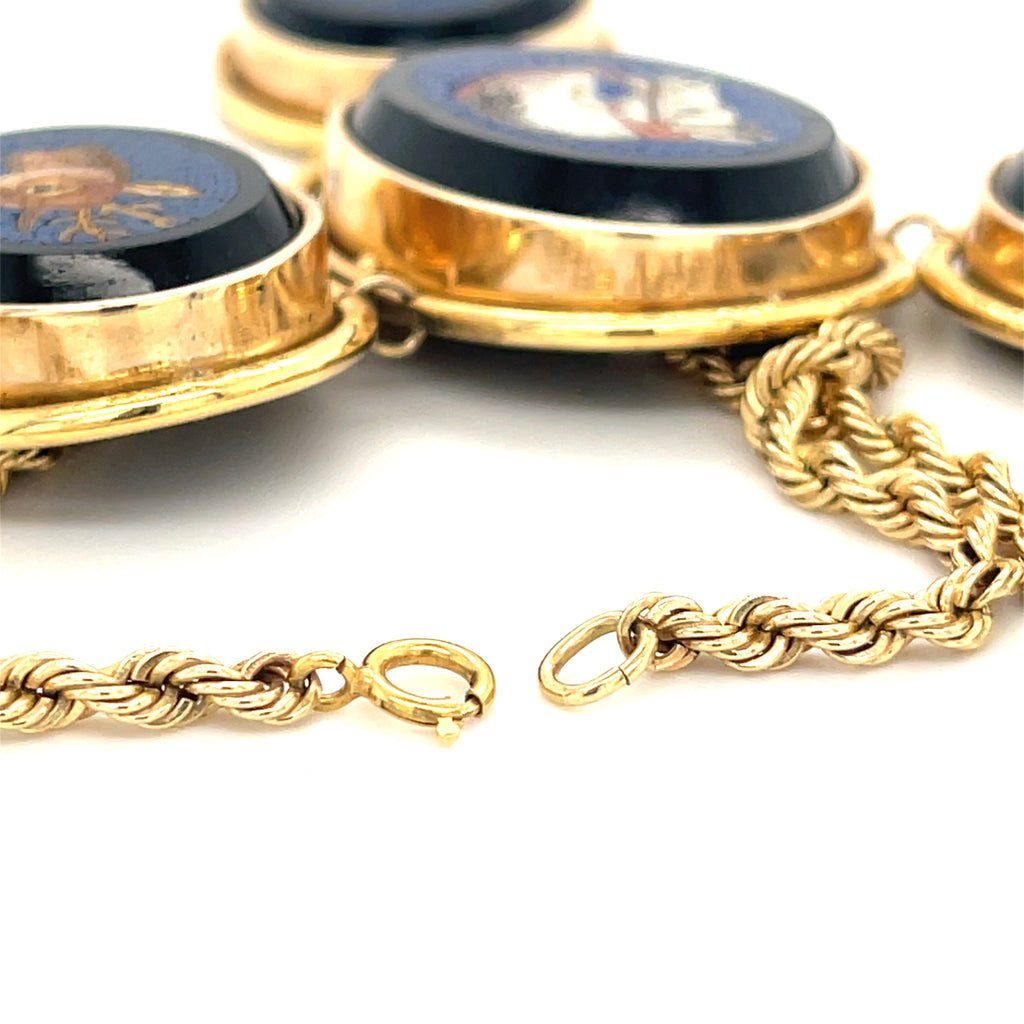 14k Gold Animal-Themed Micromosaic 16" Necklace and Ring Size 7.75 Jewelry Set