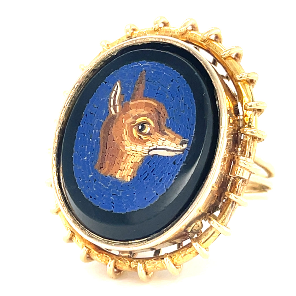 14k Gold Animal-Themed Micromosaic 16" Necklace and Ring Size 7.75 Jewelry Set