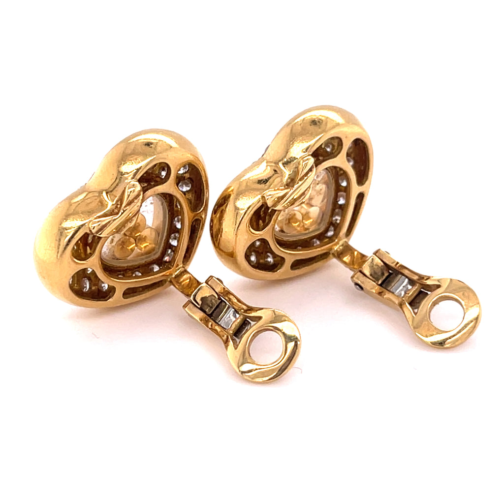 Chopard 18k Gold 2.45ct "Happy Diamond" Heart-Shaped Earrings 19.2 grams