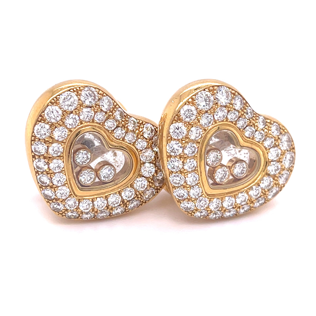 Chopard 18k Gold 2.45ct "Happy Diamond" Heart-Shaped Earrings 19.2 grams