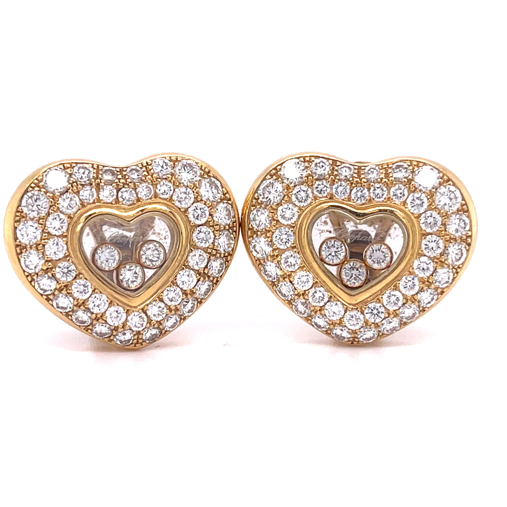 Chopard 18k Gold 2.45ct "Happy Diamond" Heart-Shaped Earrings 19.2 grams