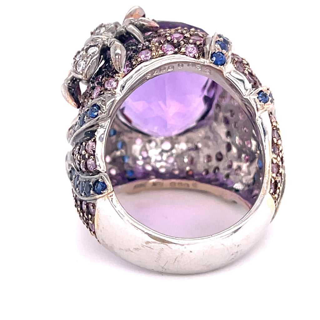 18k White Gold 20 ct Amethyst Cocktail Ring with Sapphire and Diamond Accents