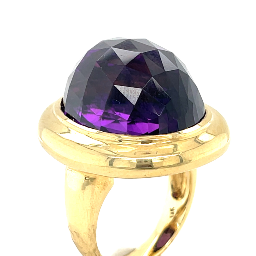 14k Yellow Gold Faceted Oval Amethyst Ring Size 8.25