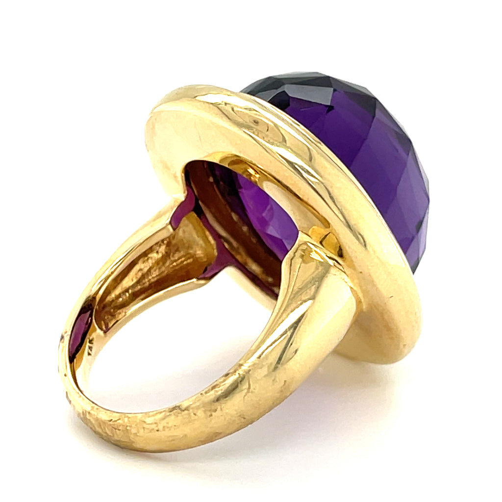 14k Yellow Gold Faceted Oval Amethyst Ring Size 8.25