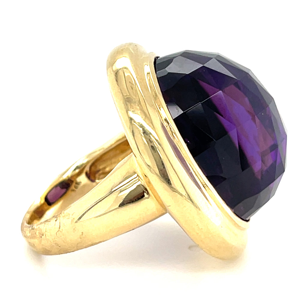 14k Yellow Gold Faceted Oval Amethyst Ring Size 8.25