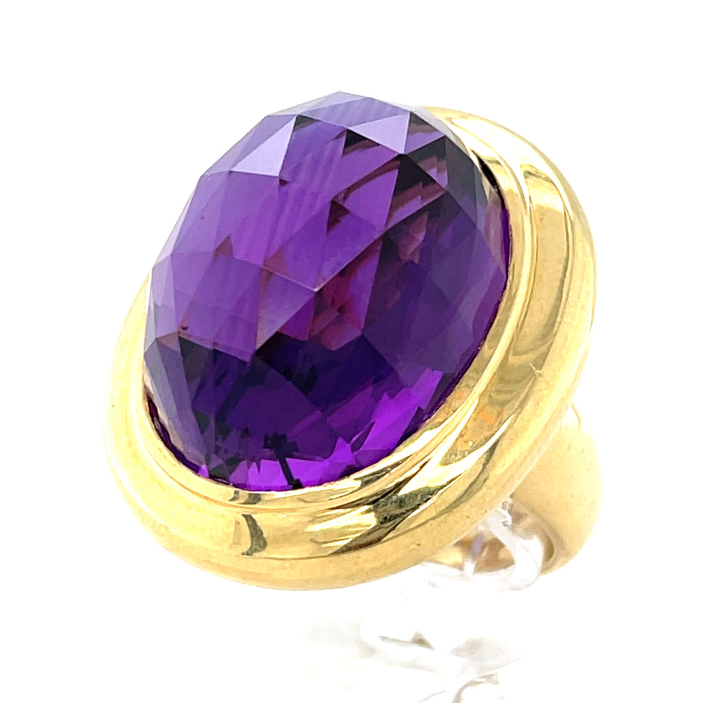 14k Yellow Gold Faceted Oval Amethyst Ring Size 8.25