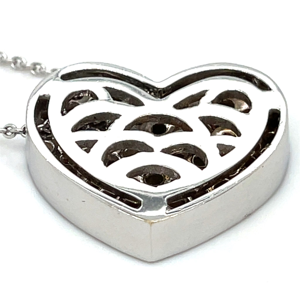 18k White Gold Diamond, Ruby, Sapphire American Flag Heart Pendant 16"