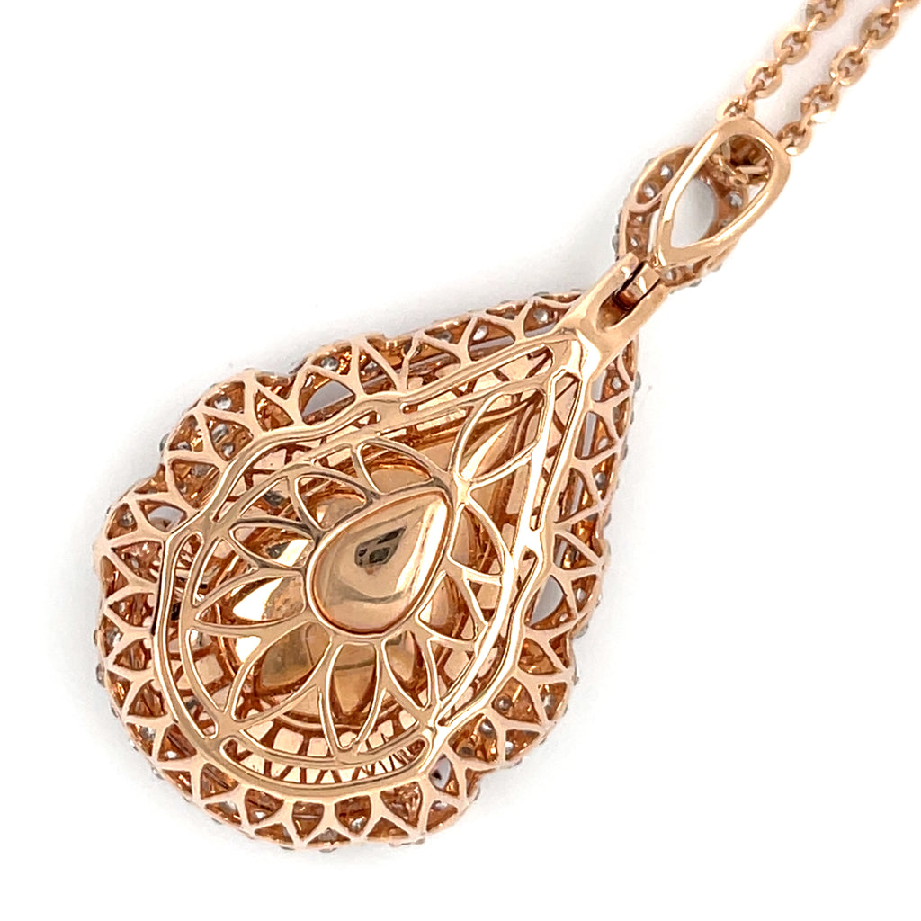 Gorgeous 14k Rose Gold 35.52 Pear Morganite Pendant with 1.37 ct Diamond 20"