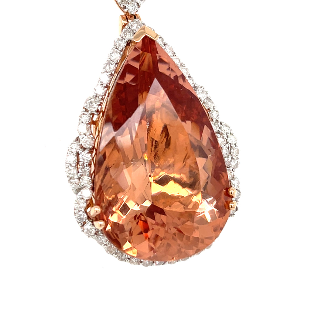 Gorgeous 14k Rose Gold 35.52 Pear Morganite Pendant with 1.37 ct Diamond 20"
