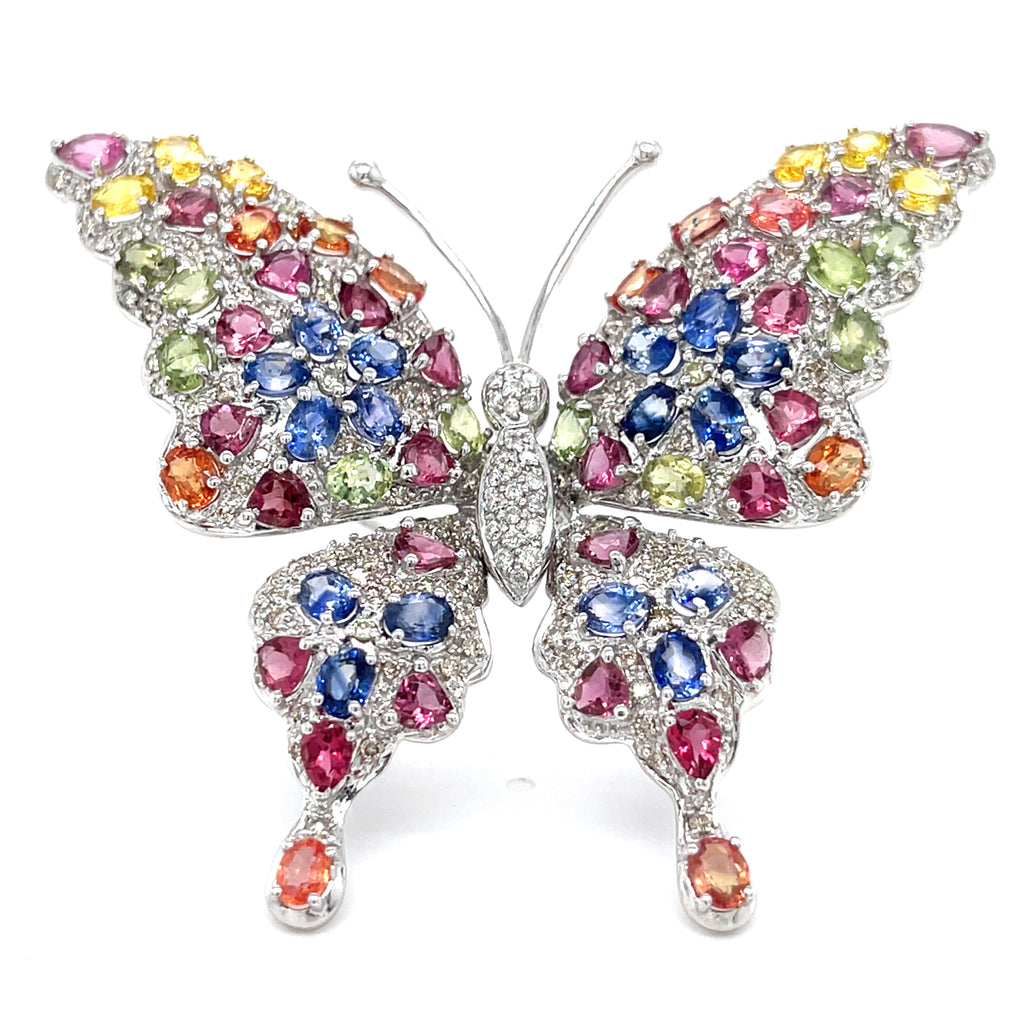 Sapphire, Diamond, and Gold Brooch 8.5 carat set in 18k White Gold