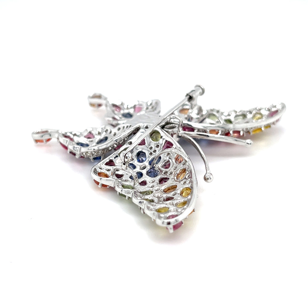 Sapphire, Diamond, and Gold Brooch 8.5 carat set in 18k White Gold