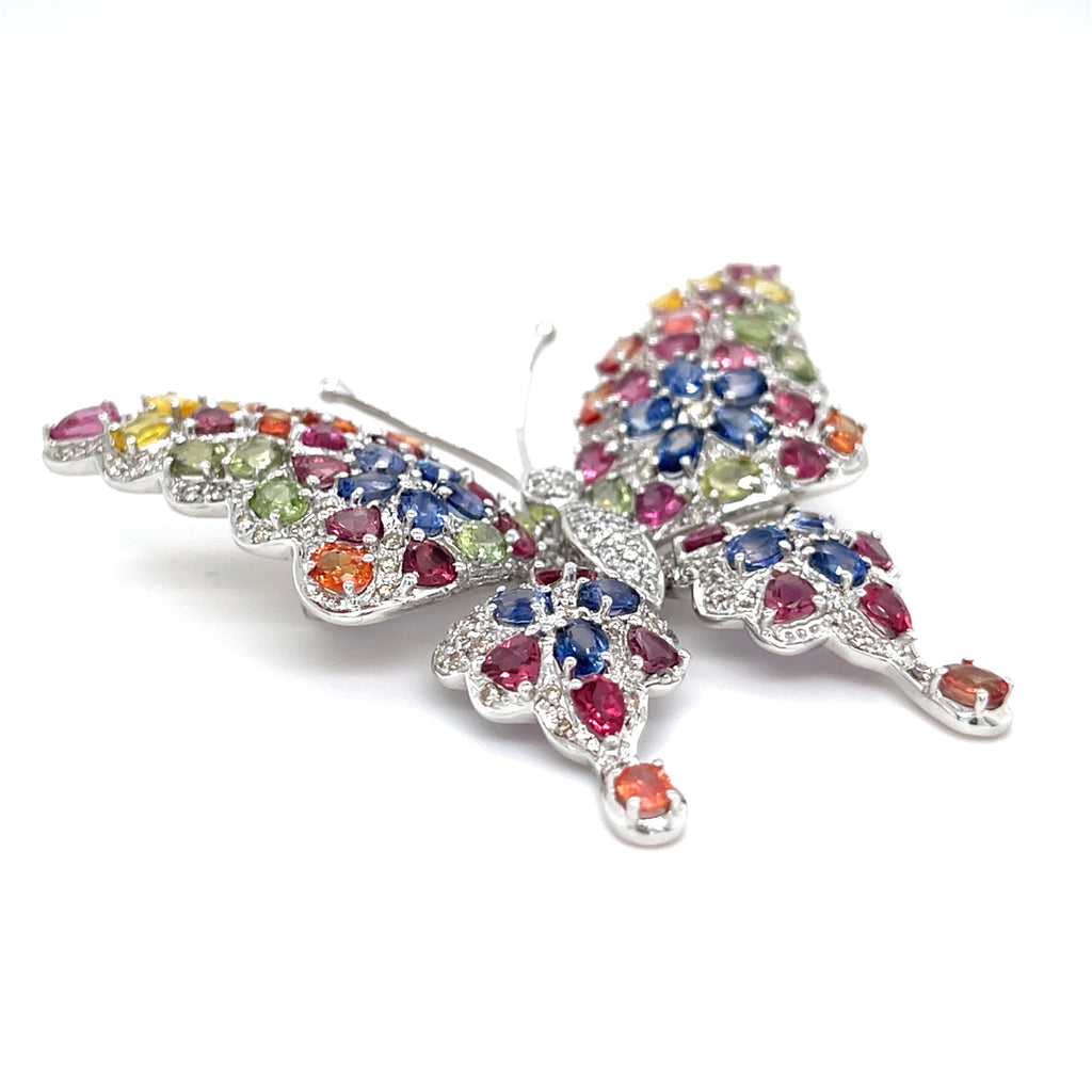 Sapphire, Diamond, and Gold Brooch 8.5 carat set in 18k White Gold