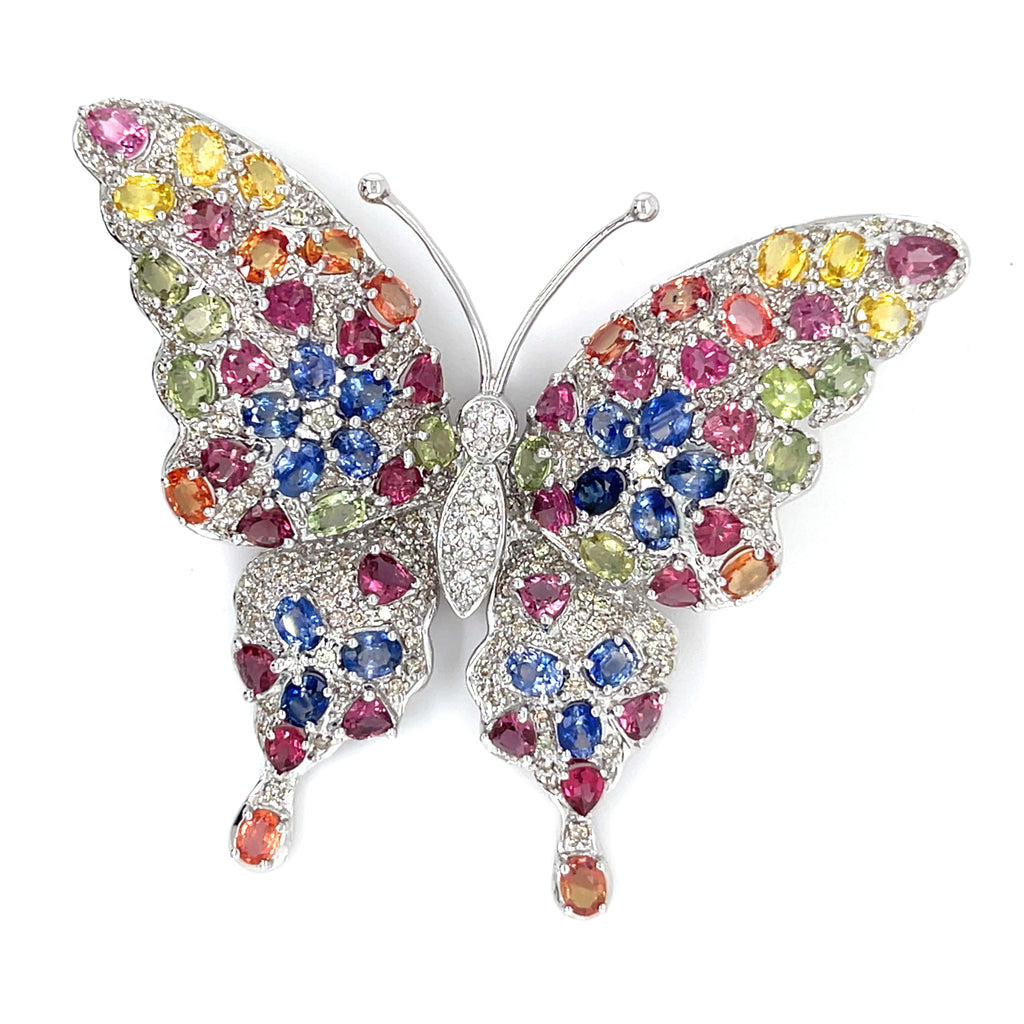 Sapphire, Diamond, and Gold Brooch 8.5 carat set in 18k White Gold