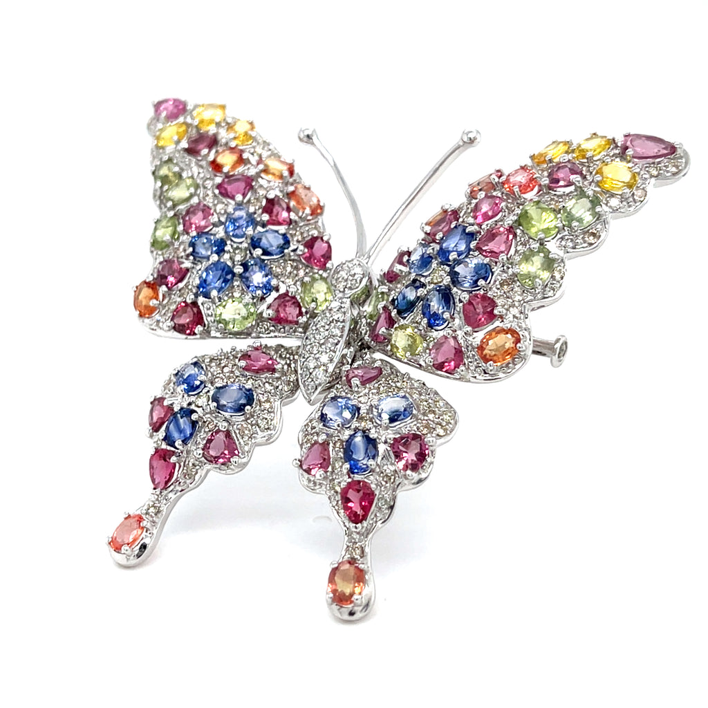 Sapphire, Diamond, and Gold Brooch 8.5 carat set in 18k White Gold