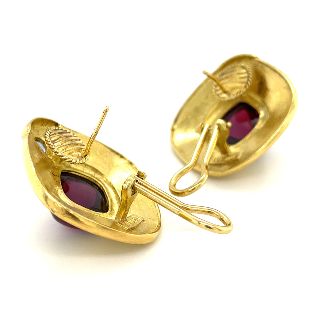 SeidanGang 18k Yellow Gold Garnet and Tanzanite Cabochon Earrings