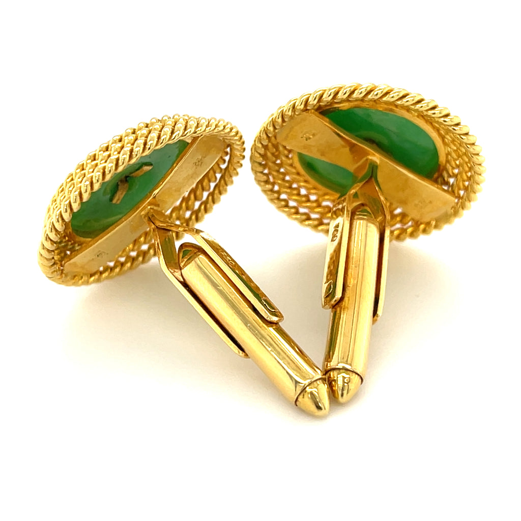 18k Yellow Gold Jadeite Jade Cufflinks with 0.10 ct Diamond Accents