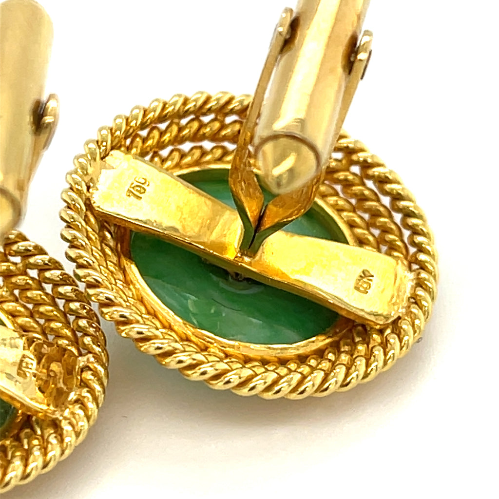 18k Yellow Gold Jadeite Jade Cufflinks with 0.10 ct Diamond Accents