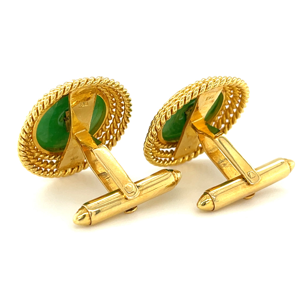 18k Yellow Gold Jadeite Jade Cufflinks with 0.10 ct Diamond Accents