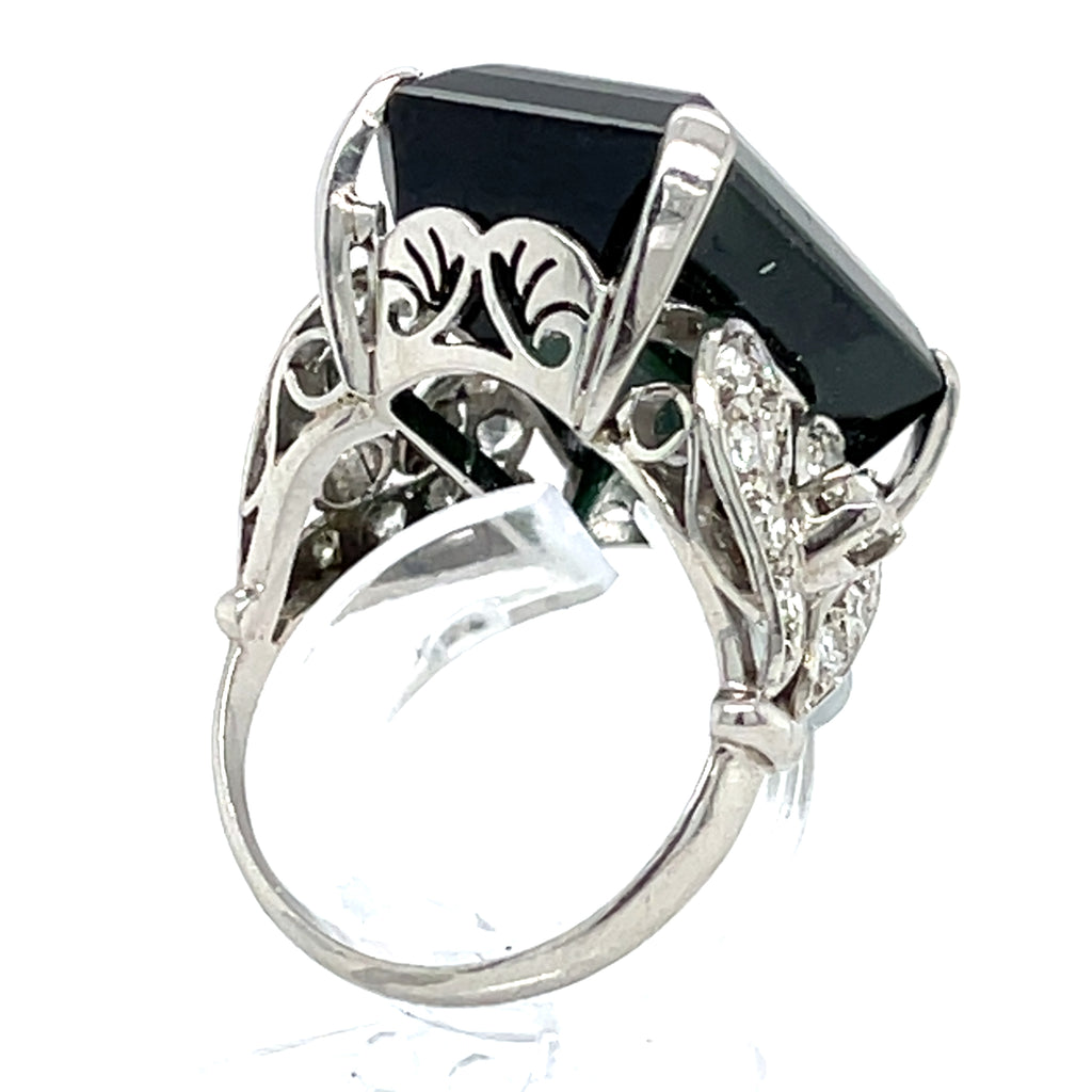 Platinum 17.5 Ct Emerald-Cut Green Tourmaline 0.30 ct Diamond Ring Size 6.25